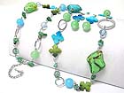 SPRING THEME FLOWER AND BUTTERFLY MIXED ACRYL BEADS LONG NECKLACE EARRING SET