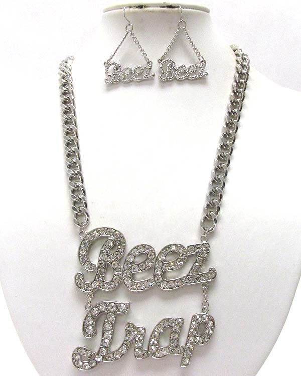 CRYSTAL BEEZ TRAP THEME DROP CHAIN NECKLACE EARRING SET
