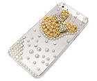 MULTI PEARLS AND METAL CRYSTAL RABBIT HEAD ON CELLPHONE CASE - HARD CASE FOR IPHONE 5