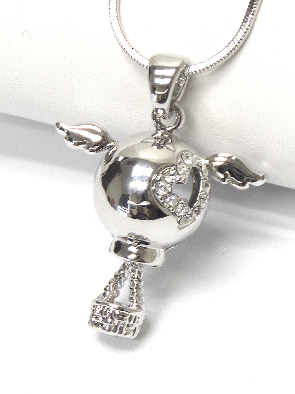 WHITEGOLD PLATING CRYSTAL FLYING AIR BALLOON PENDANT NECKLACE