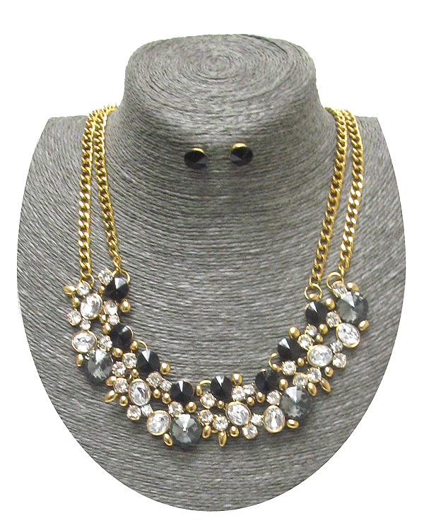 SPRING STATEMENT MULTI CRYSTAL MIX DOUBLE LAYER CHAIN NECKLACE SET
