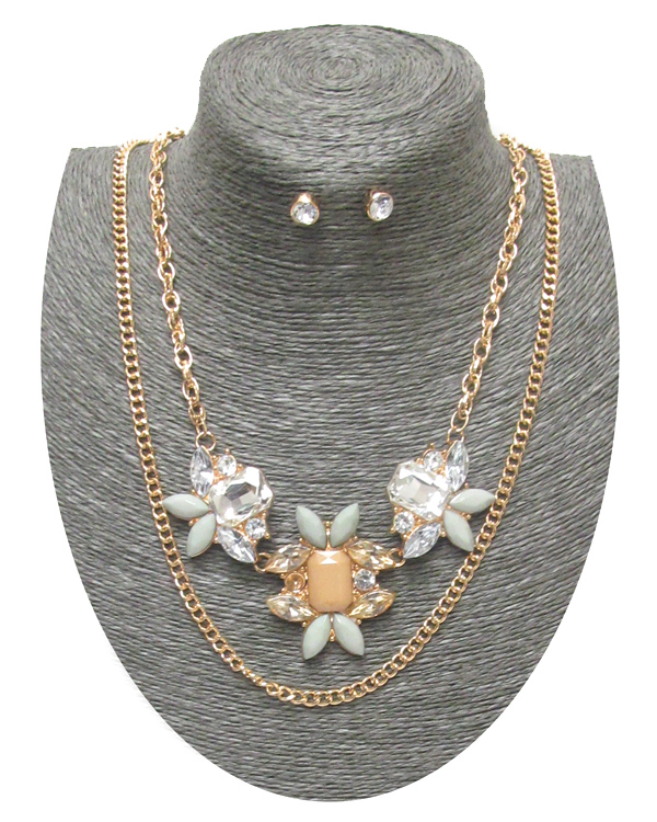 SPRING STATEMENT STONE MIX DOUBLE LAYER NECKLACE SET