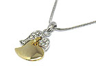 WHITE GOLD PLATING TWO TONE CRYSTAL DOUBLE HEART NECKLACE