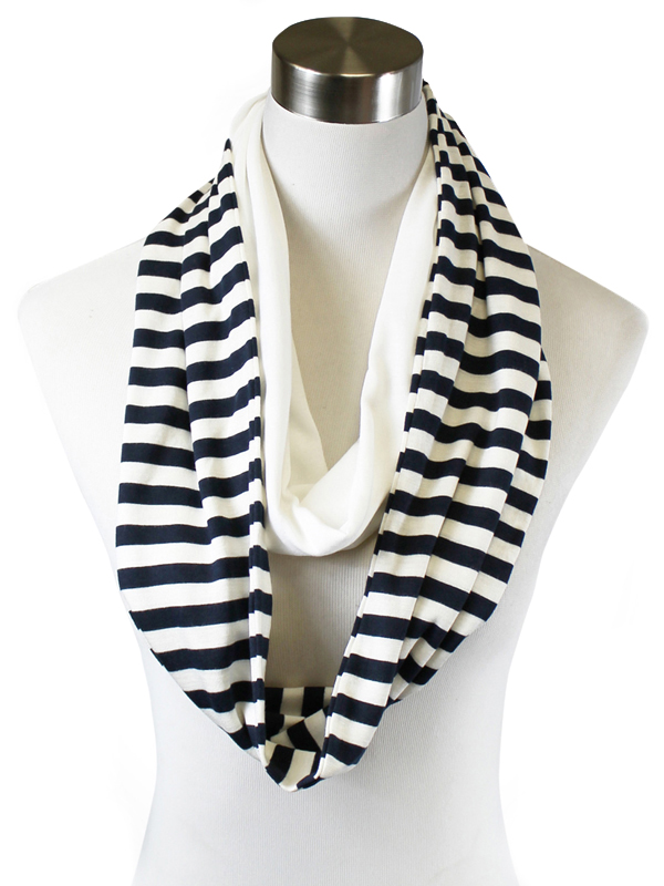 STRIPE SOLID COMBIE INFINITY SCARF - 25% VISCOSE 75% POLYESTER