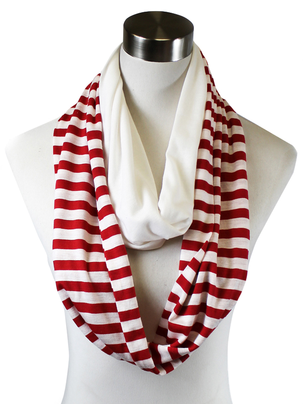 STRIPE SOLID COMBIE INFINITY SCARF - 25% VISCOSE 75% POLYESTER