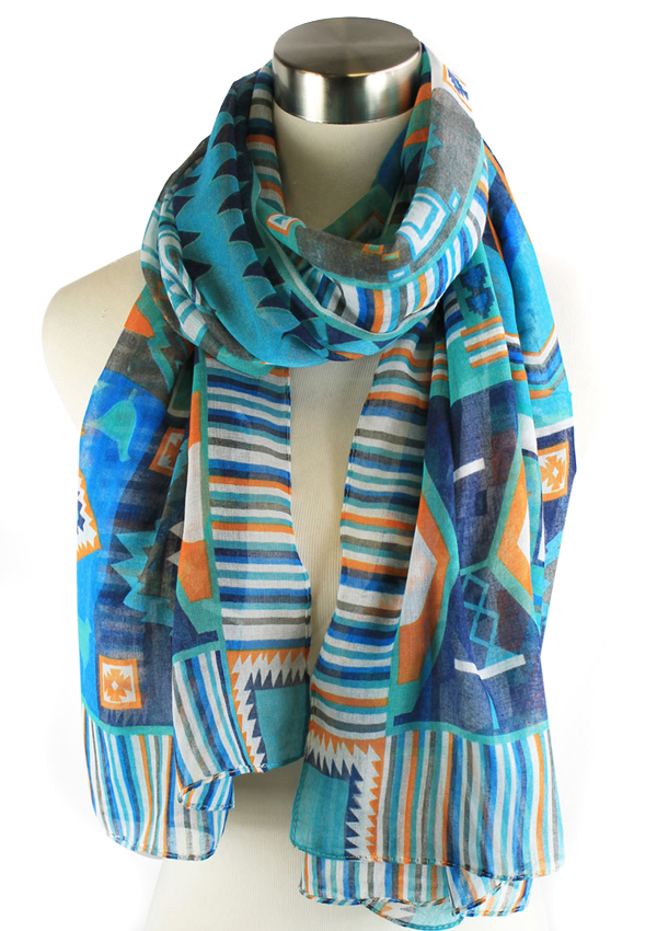 AZTEC PATTERN PRINT INFINITY SCARF - 100% POLYESTER -western