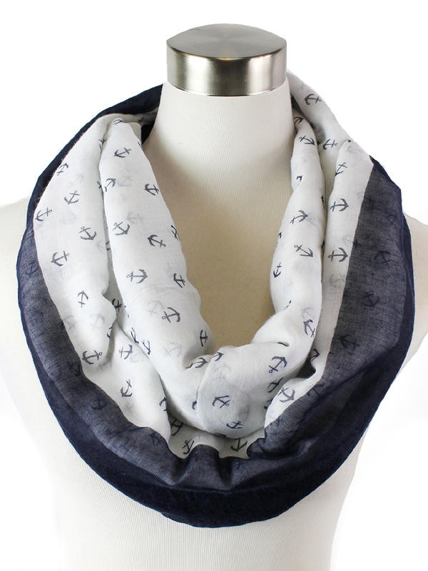 SMALL ANCHOR REPEATS PATTERN INFINITY SCARF - 100% POLYESTER