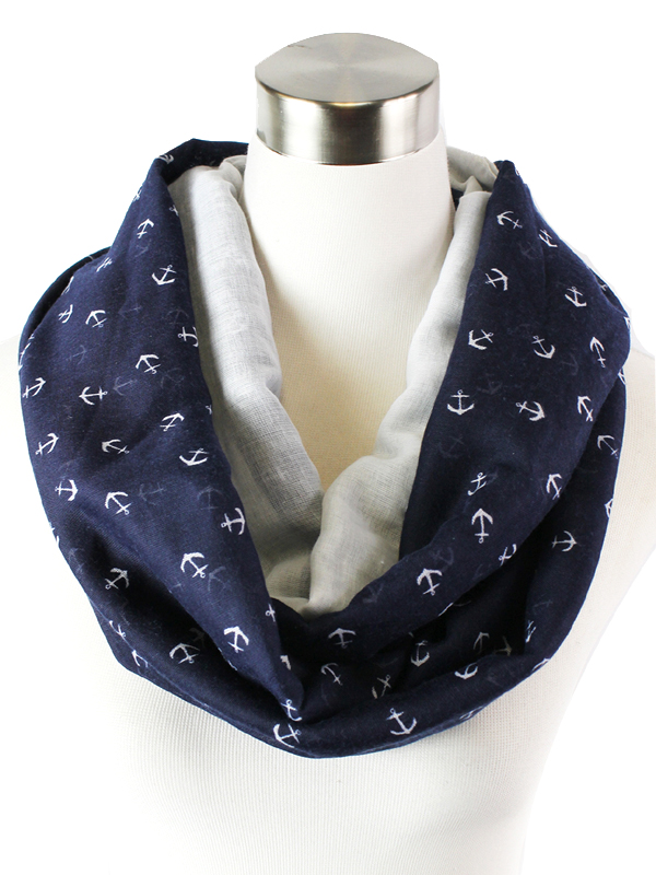 SMALL ANCHOR REPEATS PATTERN INFINITY SCARF - 100% POLYESTER