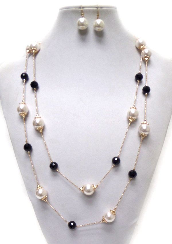 TWO LAYER PEARL LINK LONG NECKLACE SET