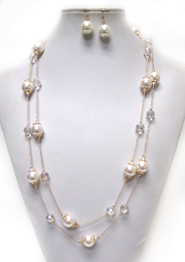 TWO LAYER PEARL LINK LONG NECKLACE SET 
