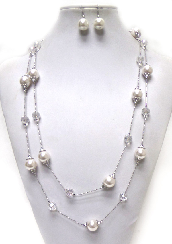 TWO LAYER PEARL LINK LONG NECKLACE SET 