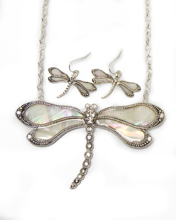 MOP STONE DRAGONFLY  NECKLACE SET