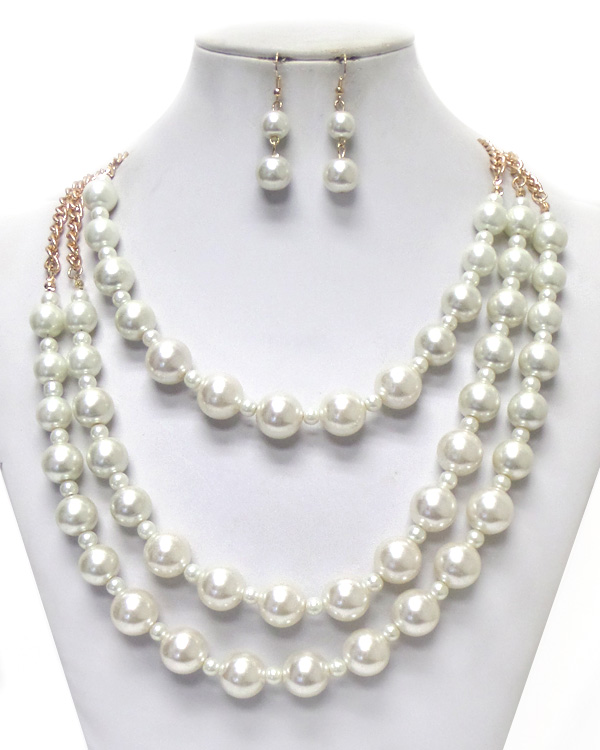 3 LAYER PEARLS NECKLACE SET 