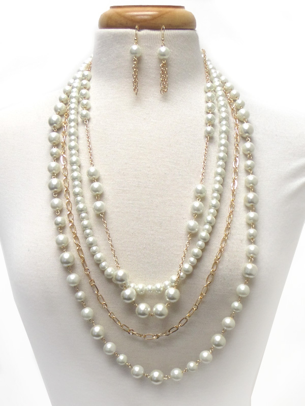 4 ROWS OF CHAIN AND PEARLS NECKLACE SET