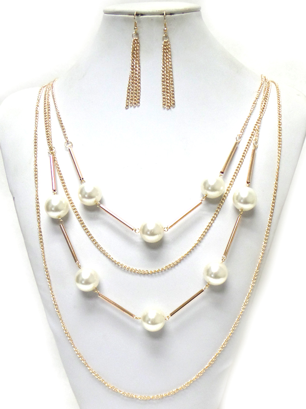 4 LAYER CHAIN AND PEARL NECKLACE SET