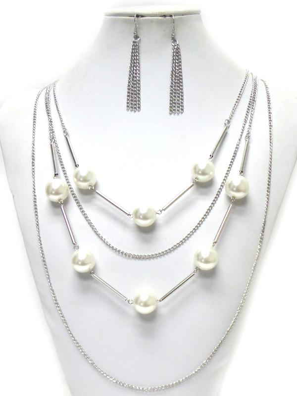 4 LAYER CHAIN AND PEARL NECKLACE SET 