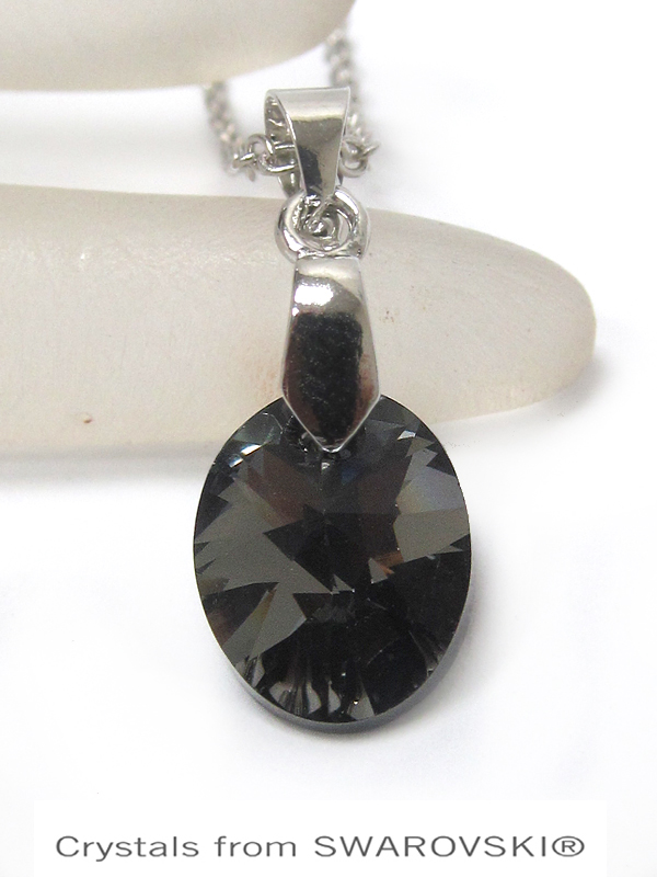 GENUINE SWAROVSKI CRYSTAL SEMPLICE OVAL CUT PENDANT NECKLACE - HANDCRAFTED IN THE USA - CRYSTAL SILVER NIGHT