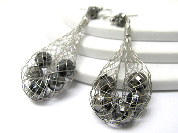 FACET GLASS STONE INSIDE METAL WIRED EARRING