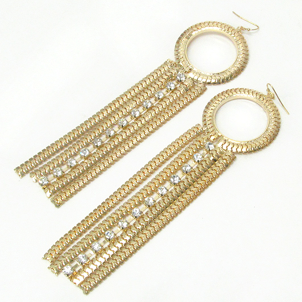 CRYSTAL AND MULTI SNAKE CHAIN HOOP AND LONG DROP EARRING