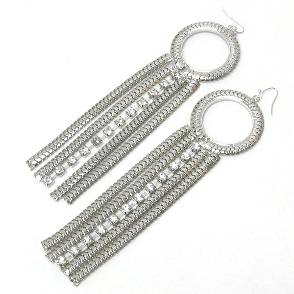 CRYSTAL AND MULTI SNAKE CHAIN HOOP AND LONG DROP EARRING