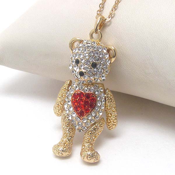 PREMIER ELECTRO PLATING CRYSTAL HEART ON TEDDY BEAR NECKLACE -valentine