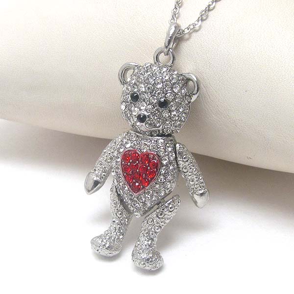 PREMIER ELECTRO PLATING CRYSTAL HEART ON TEDDY BEAR NECKLACE -valentine