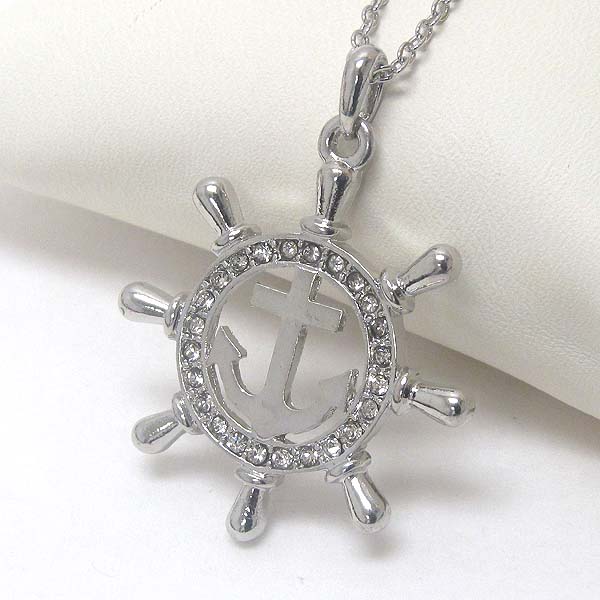 PREMIER ELECTRO PLATING CRYSTAL WHEEL AND ANCHOR PENDANT NECKLACE