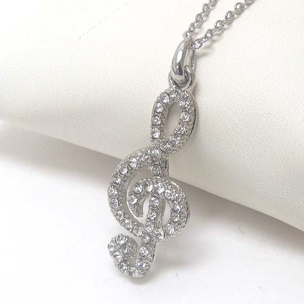 PREMIER ELECTRO PLATING CRYSTAL TREBLE CLEF MUSIC NOTE  PENDANT NECKLACE