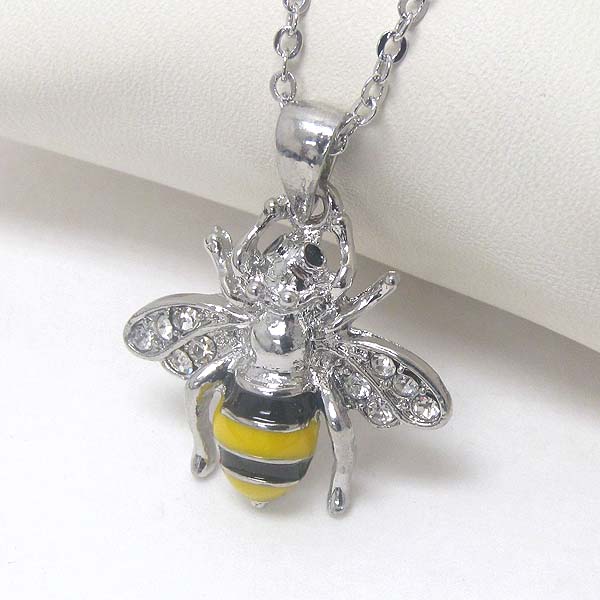 PREMIER ELECTRO PLATING CRYSTAL AND EPOXY BUMBLE BEE PENDANT NECKLACE