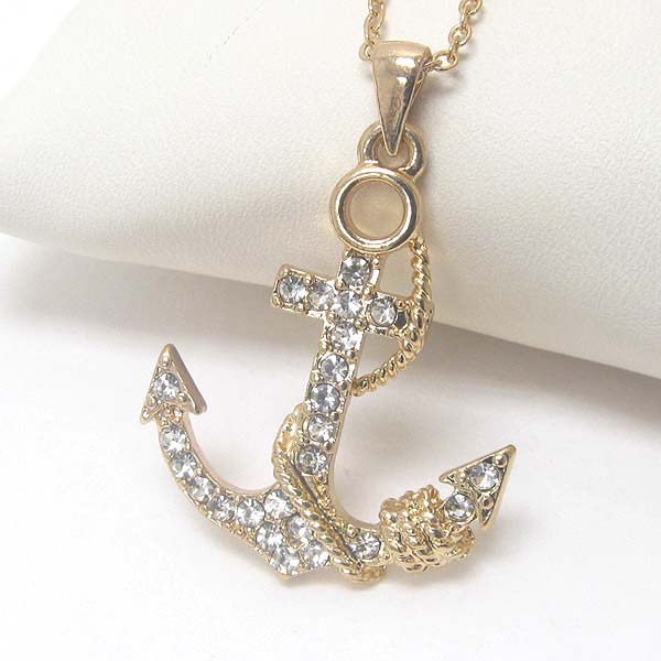 PREMIER ELECTRO PLATING CRYSTAL ANCHOR AND ROPE PENDANT NECKLACE