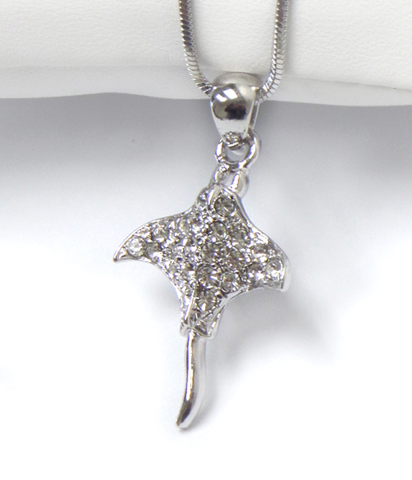 MADE IN KOREA WHITEGOLD PLATING CRYSTAL DECO RAY NECKLACE