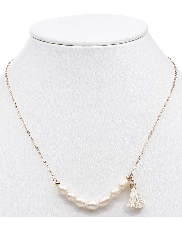 GENUINE FRESH WATER PEARL AND THREAD TASSEL NECKLACE