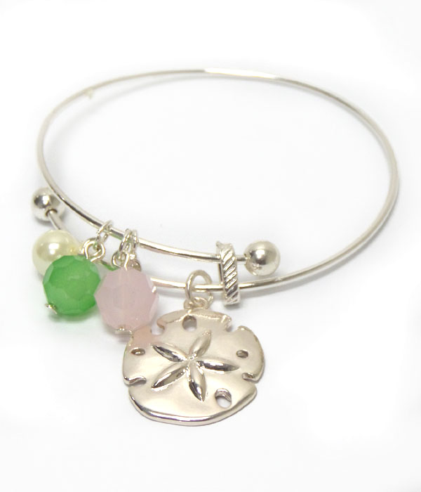 SAND DOLLAR WITH BEADS WIRE BANGLE BRACELET