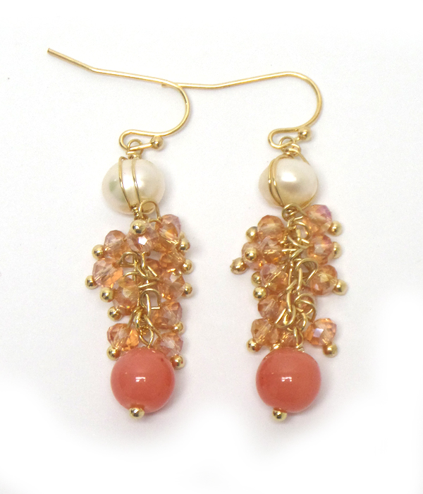 SEMI PRECIOUS STONE AND CRYSTAL BEADS CLUSTER EARRING