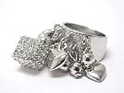 CRYSTAL CUBE AND MIXED METAL CHARM DANGLE METAL RING