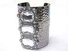 CRYSTAL AND GLASS DECO TALL TEXTURED METAL CUFF BANGLE