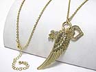 CRYSTAL STUD ANGEL WING FLEUR DE LIS HEART CHARM LONG NECKLACE