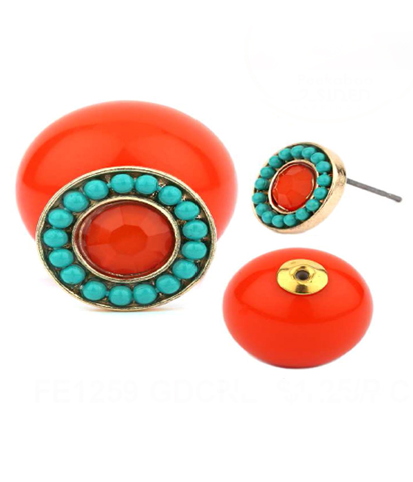 DOUBLE SIDED FRONT AND BACK SEED BEADS AND ACRYL BALL DUO EARRING