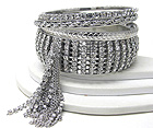 RHINESTONE DECO STACKABLE MULTI BANGLE AND TASSEL ACCENT BRACELET - Wholesale Jewelry