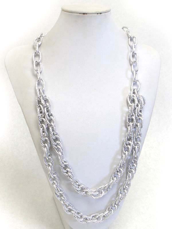 DOUBLE THICK METAL CHAIN LONG NECKLACE