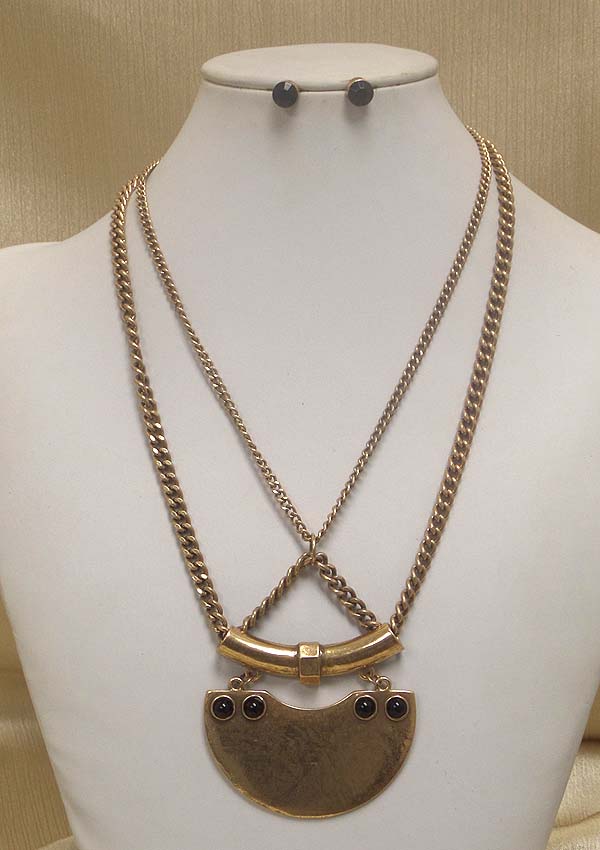 HALF MOON AND MIX CHAIN NECKLACE EARRING SET