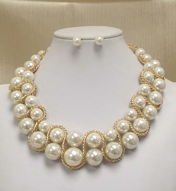 MULTI PEARL AND METAL CHAIN ACCENT NECKLACE EARRING SET