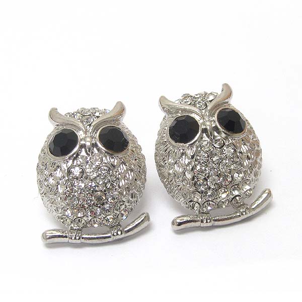 PREMIER ELECTRO PLATING CRYSTAL PUFFY OWL EARRING
