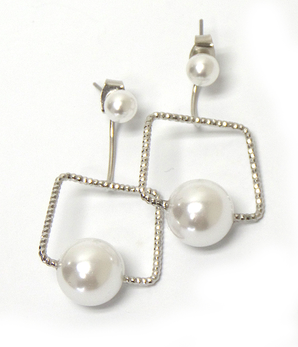 PEARL AND SQUARE WIRE DROP EARRING