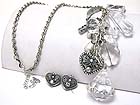ROCK CRYSTAL LOOK ICE BEADS AND METAL HEART CHARM DANGLE LONG NECKLACE - Wholesale Costume Jewelry