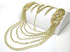 MULTI LAYER METAL CHAIN AND MESH HOOP LINK LONG NECKLACE EARRING SET