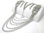 MULTI LAYER METAL CHAIN AND MESH HOOP LINK LONG NECKLACE EARRING SET