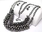 MULTI METAL BALL CLUSTER CHAIN LONG NECKLACE EARRING SET