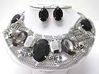 BIG EYE FACET GLASS STONE AND BRAIDED METAL TUBE CHAIN NECKLACE EARRING SET