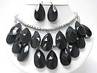 DOUBLE STRAND FACET LARGE GLASS TEAR DROP DANGLE METAL BALL NECKLACE SET